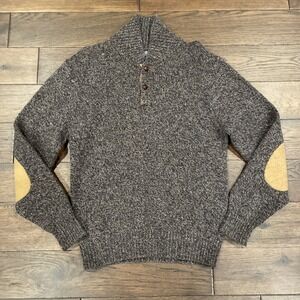 Vintage Pendleton Sweater Men's L Brown Wool Elbow Patch Shawl Collar